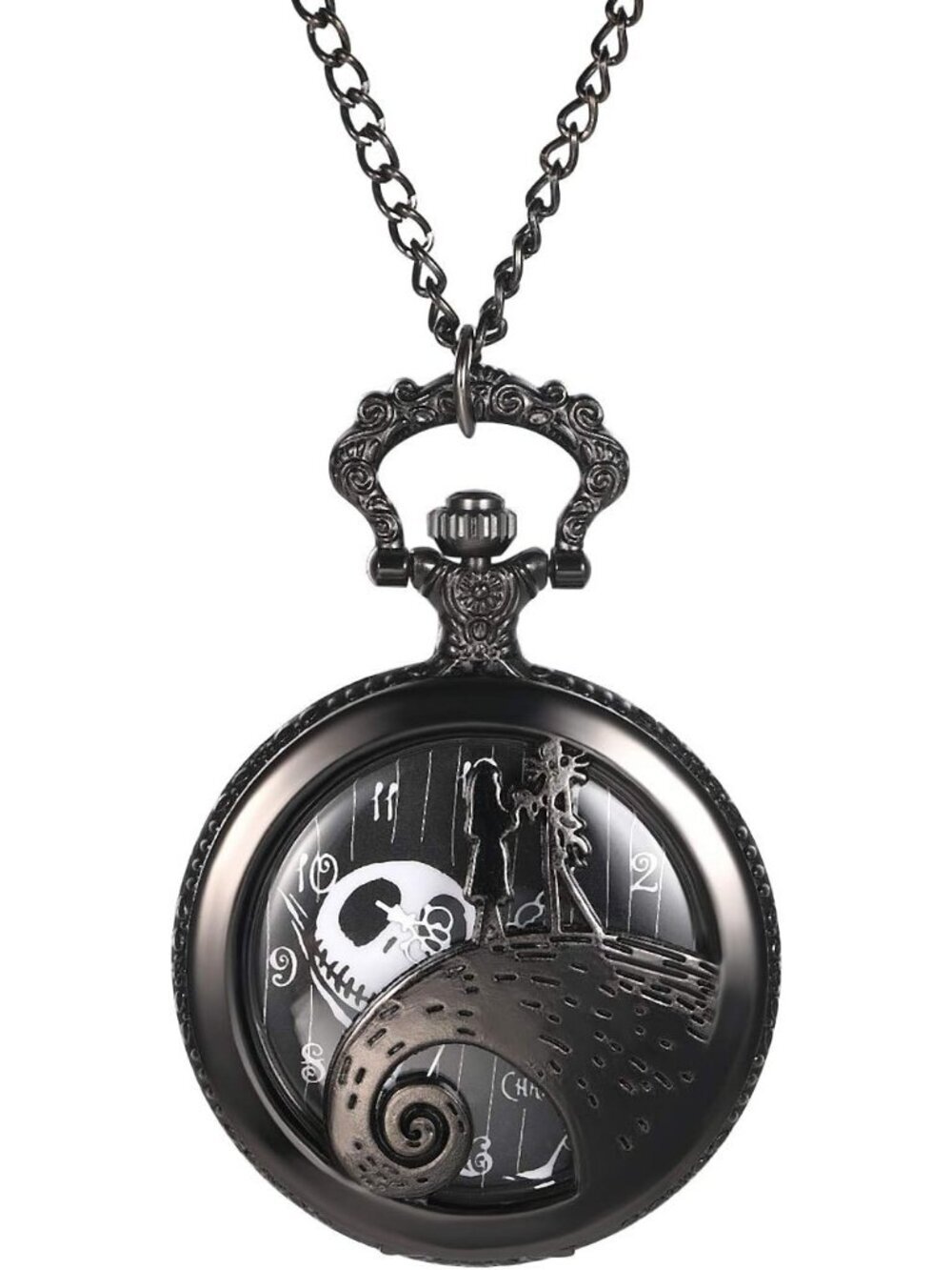 Unisex Black Analog Christmas Antique Quartz Pendant Necklace Round Pocket Watch